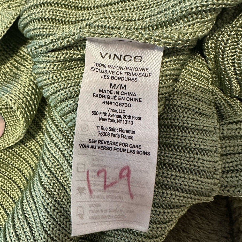 Vince Green Ribbed Collared Cardigan - Picture 6 of 7